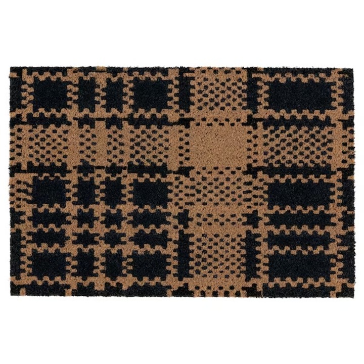 Covor intrare, 40x90 cm, din fibre de cocos, usor de curatat, antiderapant, natur/albastru inchis