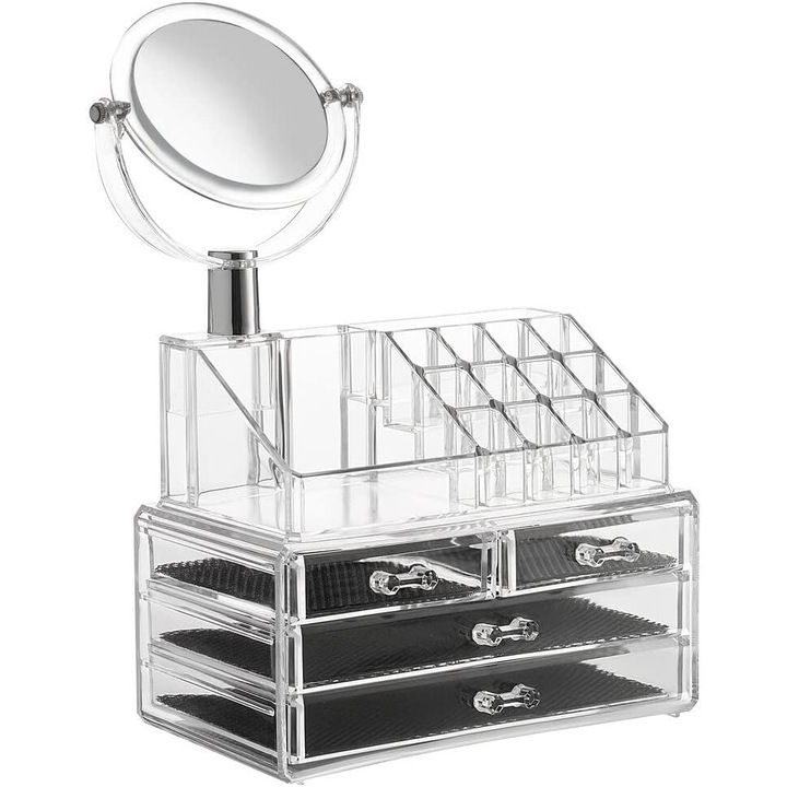 Organizator cosmetice Selling Depot®, din acril cu 4 sertare si oglinda