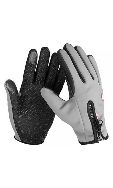 Manusi calduroase pentru sezonul rece, Zola®, unisex, gri, cu touch, fermoar, marimea XXL