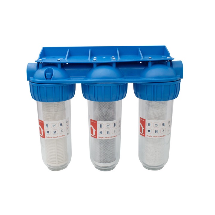 Троен филтър за вода Ermetiq EWY-3F34/10, С карбон/памук/сито 3*3/4"*10