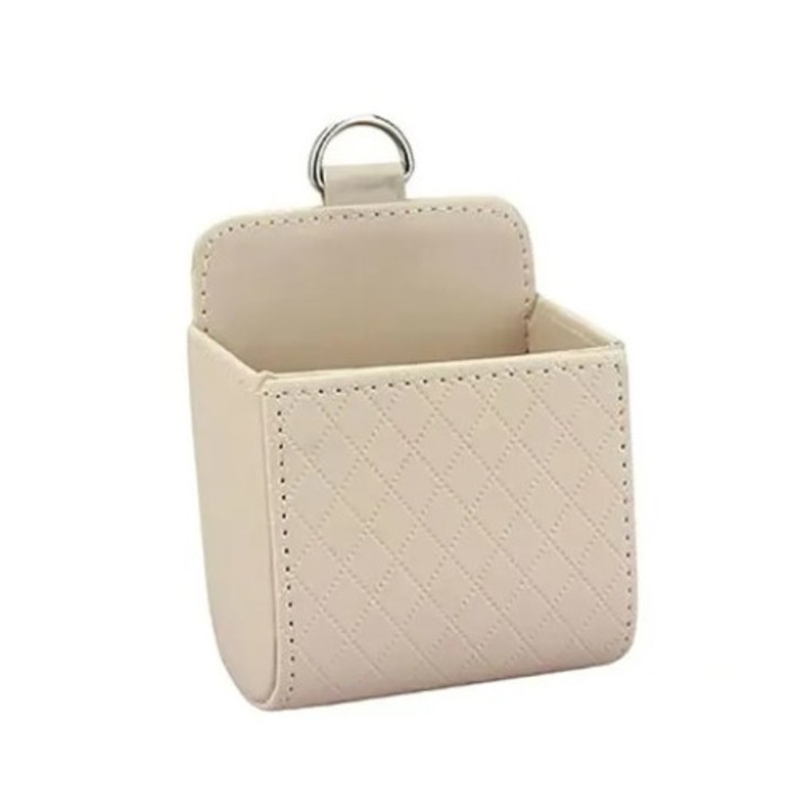 Cutie de Depozitare pentru Masina, Suport Telefon, Organizator Ochelari, Imitatie Piele, Crem