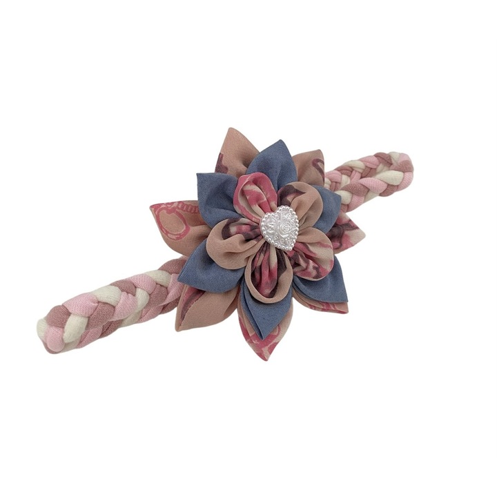 Bentita impletita, bumbac roz, cu floare casual, 9-12 luni