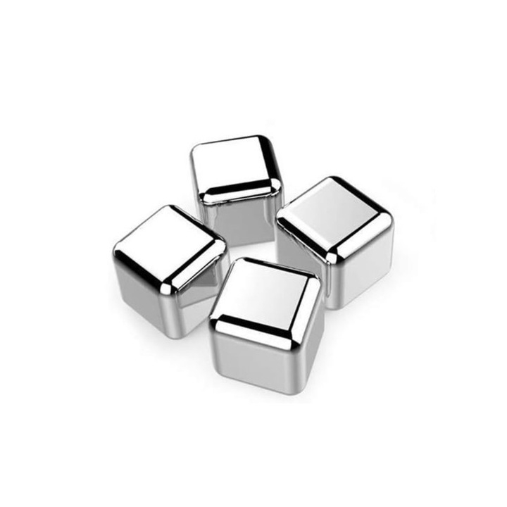 Комплект кубчета лед за многократна употреба, неръждаема стомана, 4 части, сребро