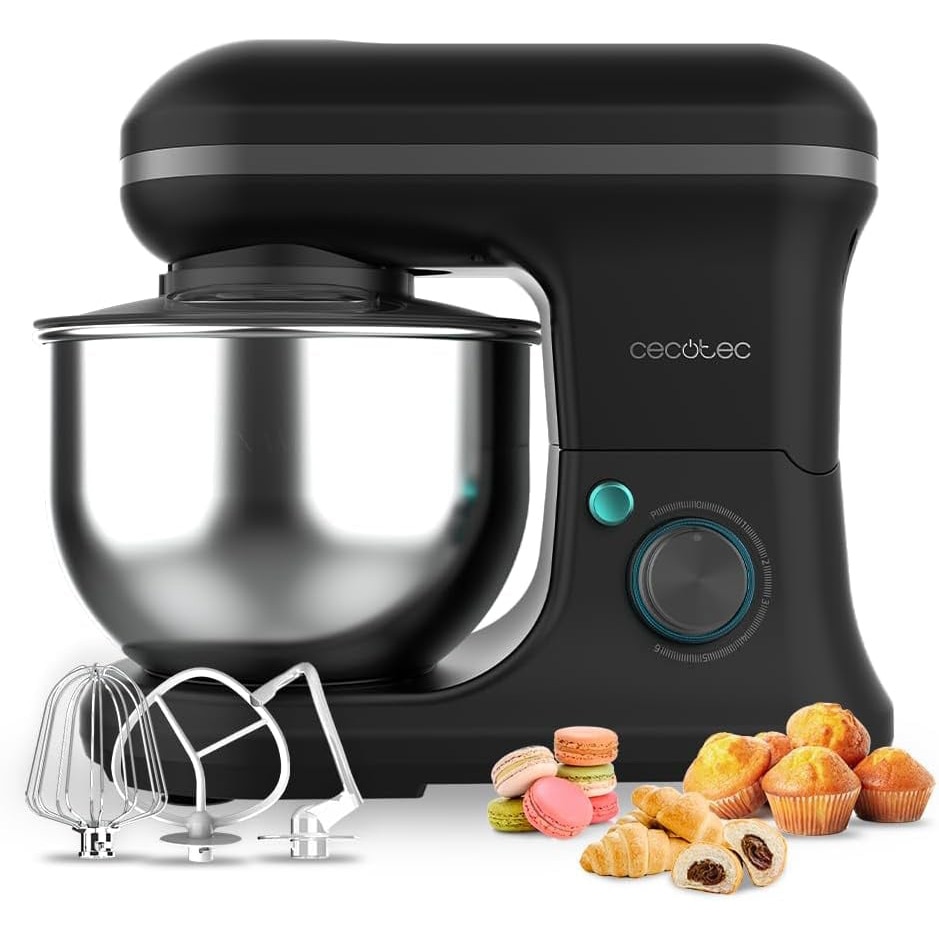 Mixer cu bol din inox Cecotec Cecomixer Merengue 04380, 1200W, bol 5L din inox, 6 viteze, 5 functii, accesorii incluse, negru
