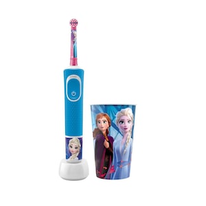 Periuta de dinti electrica Oral-B Pro Kids Frozen pentru copii, Curatare 2D, 2 programe, 1 capat, 4 autocolante, pahar, Albastru