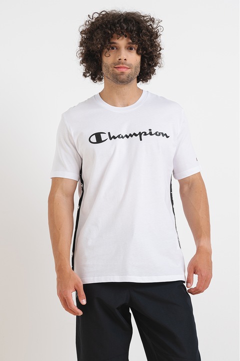 Champion, Памучна тениска с лого, Бял/Черен