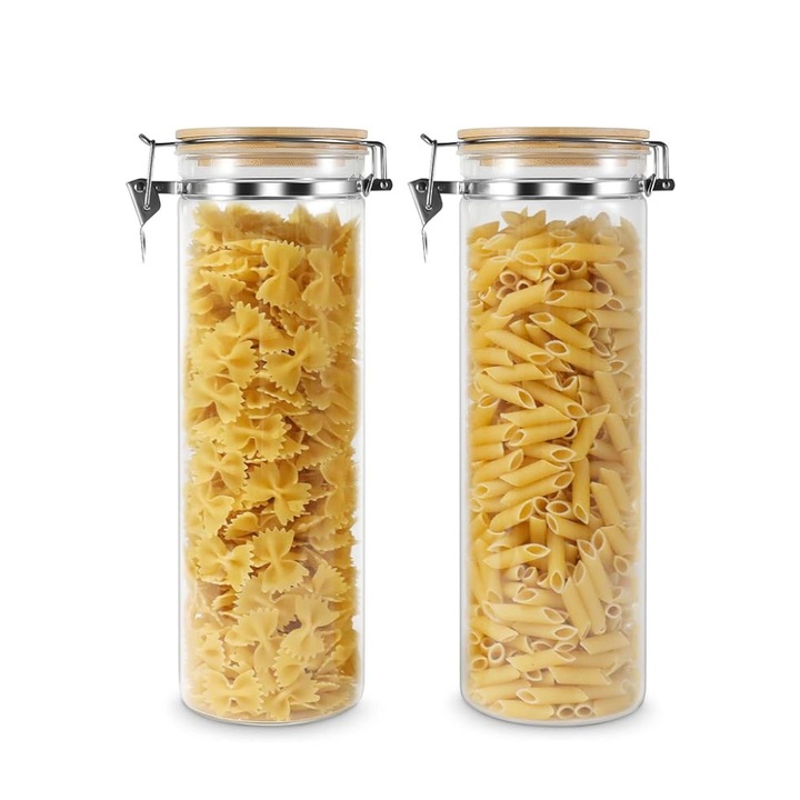 2 db-os tárolóedény készlet, légmentesen, Leaf House, Üveg, 30 cm, 2200 ml, Átlátszó