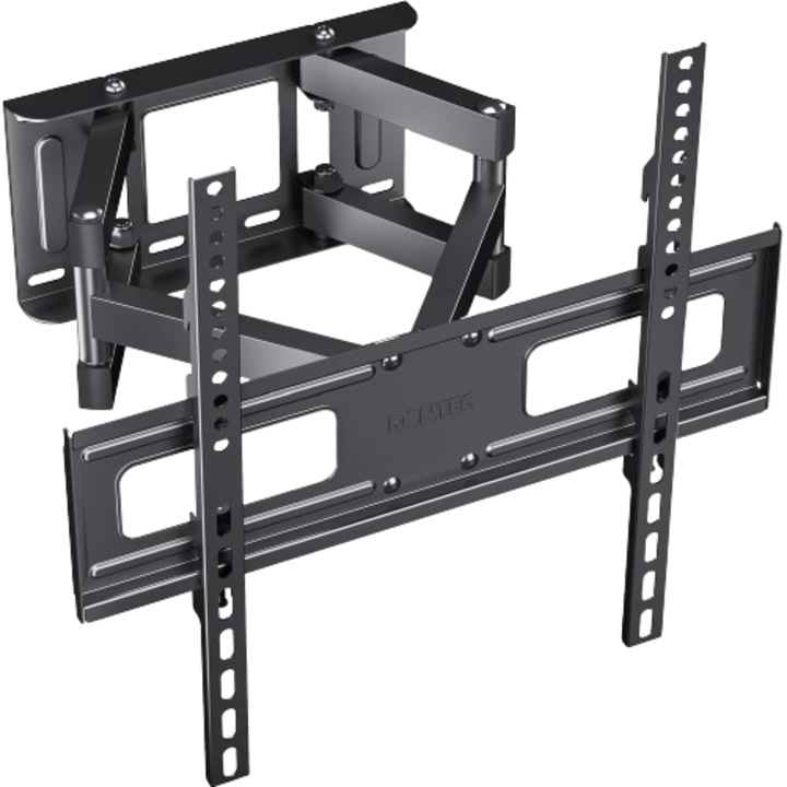 Suport pentru monitoare de 23 - 70 inch, BONTEC, extensibil cu inclinare si pivotare, cu brate duble puternice, pentru miscarea completa TV LED LCD plate si curbate, VESA maxim 400x400mm, capacitate 45 kg, Negru