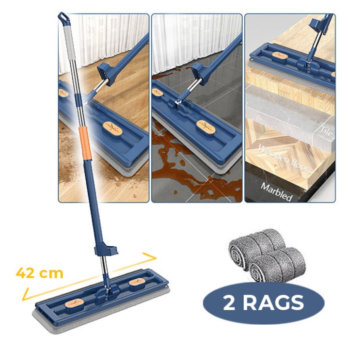 Curatator de podea 360° mop plat cu rotire 360, maner extensibil 137 cm, carpe lavabile incluse, albastru