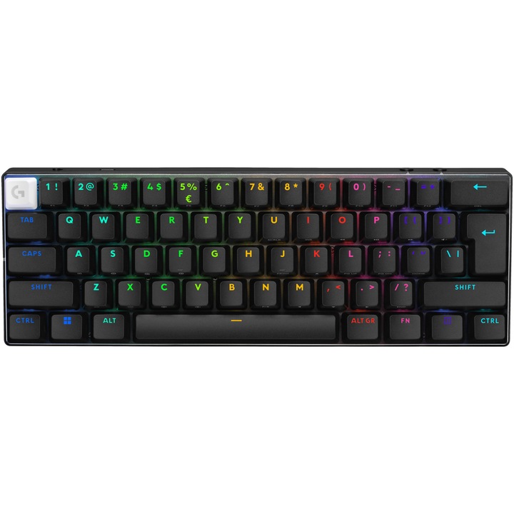 Tastatura mecanica gaming Logitech G PRO X 60 LIGHTSPEED, Ultra Compact TKL, Lightsync RGB, switch-uri GX tactile, Negru