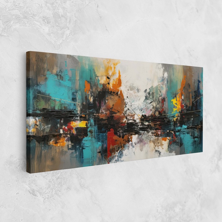 Картина на платно, ARTHUB, 60x120 cm | Спалня и Дневна, Абстрактни, Абстрактно изкуство, Abstract City Painting