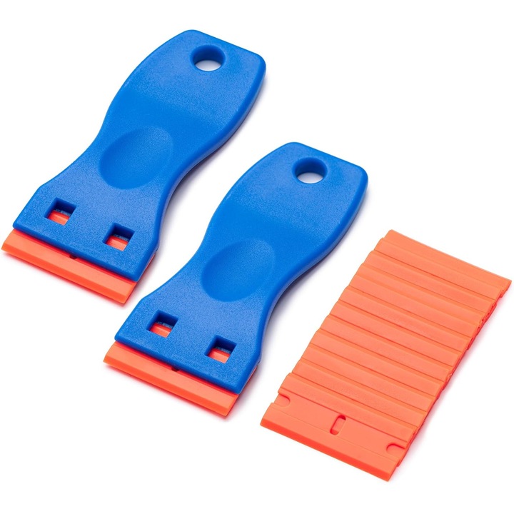 Set 2 raclete auto/12 rezerve, NOUSEG, Plastic, Albastru/Portocaliu