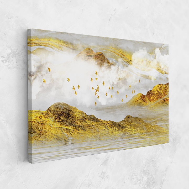 Картина на платно, ARTHUB, 80x120 cm | Спалня и Дневна, Абстрактни, Абстрактно изкуство, Gold Mountains Abstract