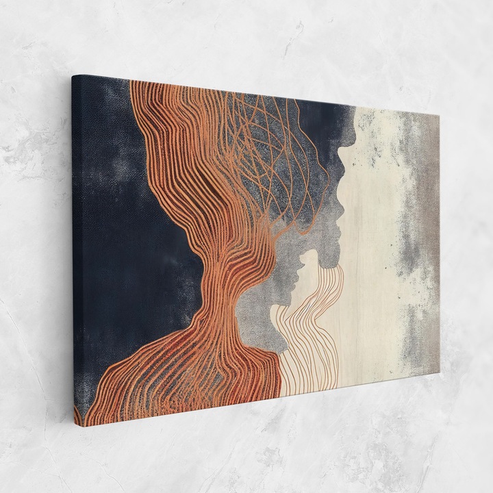 Картина на платно, ARTHUB, 80x120 cm | Спалня и Дневна, Абстрактни, Абстрактно изкуство, Orange Lines On Blue