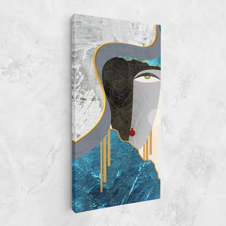 Картина на платно, ARTHUB, 60x120 cm | Спалня и Дневна, Абстрактни, Абстрактно изкуство, Abstract Blue Face