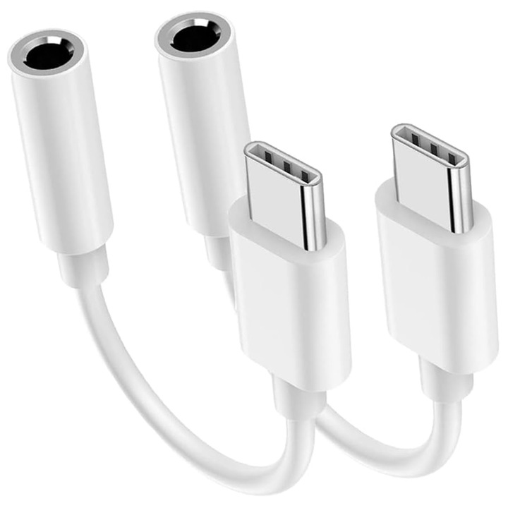 NOUSEG аудио адаптер, USB C към 3,5 mm жак, DAC Hi-Fi, бял, съвместим с тип C устройства