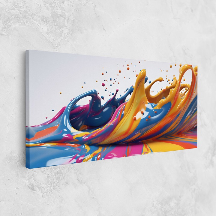 Картина на платно, ARTHUB, 60x120 cm | Спалня и Дневна, Абстрактни, Ярки цветове, Colorful Liquid Yellow Splash