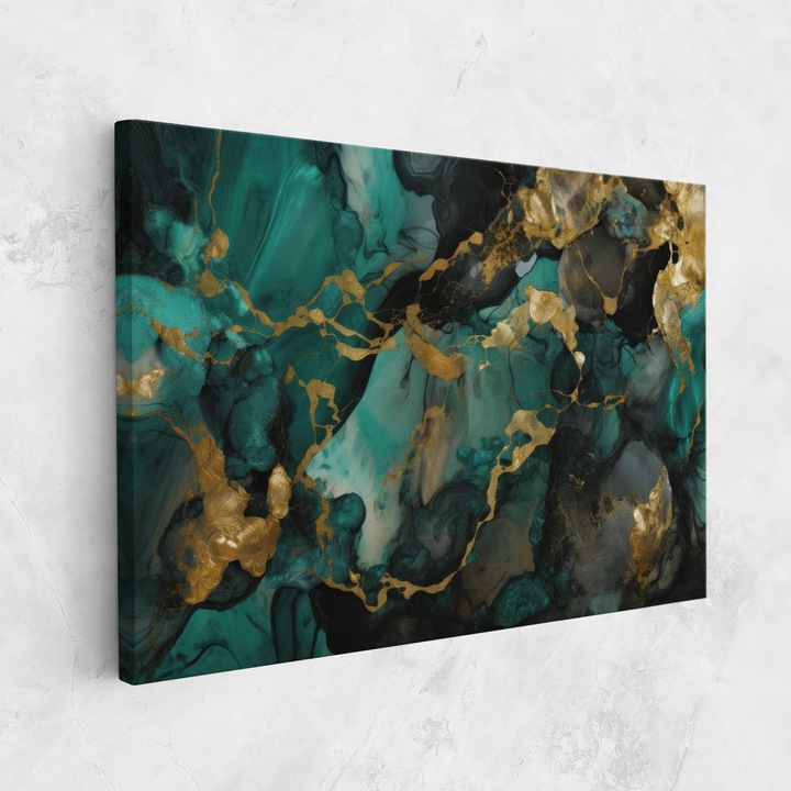 Картина на платно, ARTHUB, 80x120 cm | Спалня и Дневна, Абстрактни, Мрамор, Dark Green Golden Marble