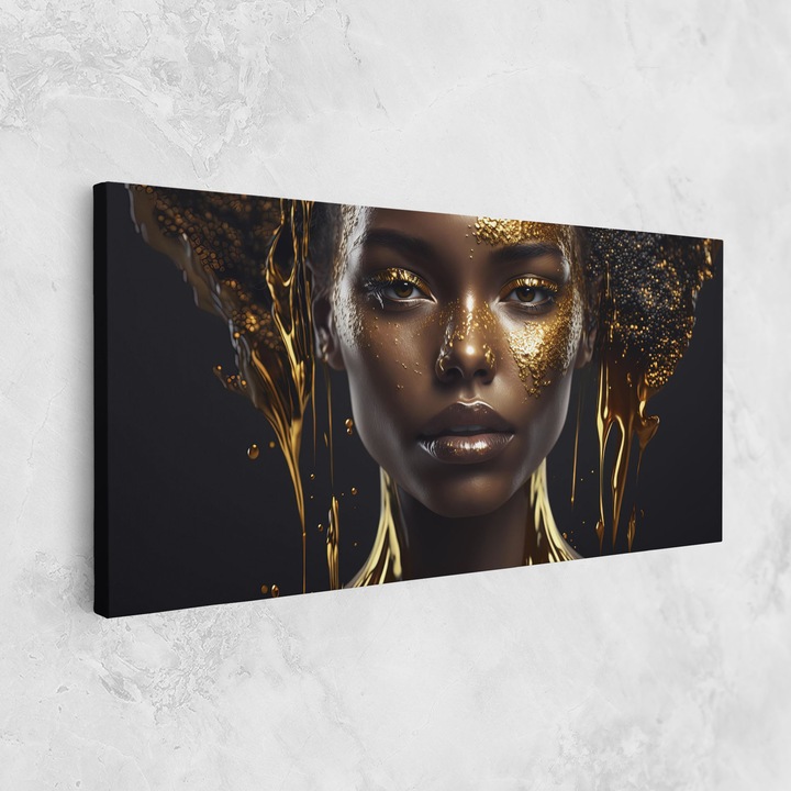Картина на платно, ARTHUB, 60x120 cm | Спалня и Дневна, Жени, Черно и златно, Gold Portrait Falling