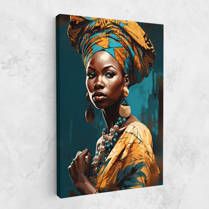 Картина на платно, ARTHUB, 80x120 cm | Спалня и Дневна, Жени, Африкански жени, Azure Chic Woman