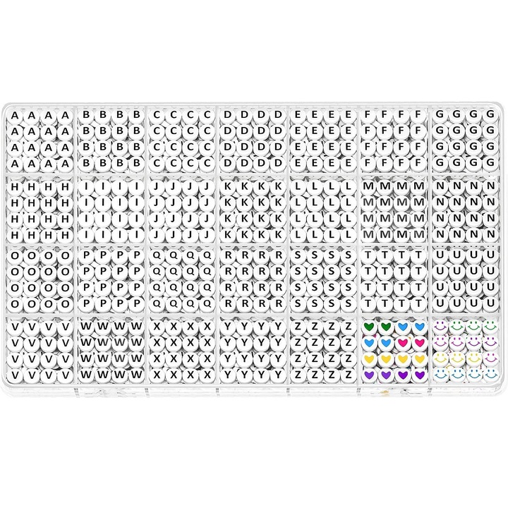 Set de Artizanat NOUSEG, Bratari Prietenie, Margele Acrilice Alfabet si Simboluri, Multicolor, 1400 Bucati, 23x20x1.8cm
