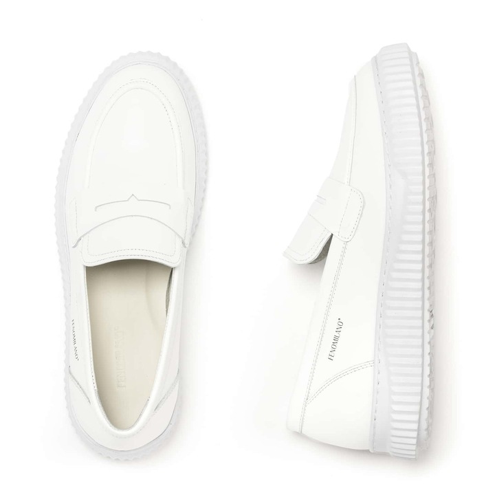 Mocasini pentru barbati, Fenomilano, Piele naturala, alb, Alb