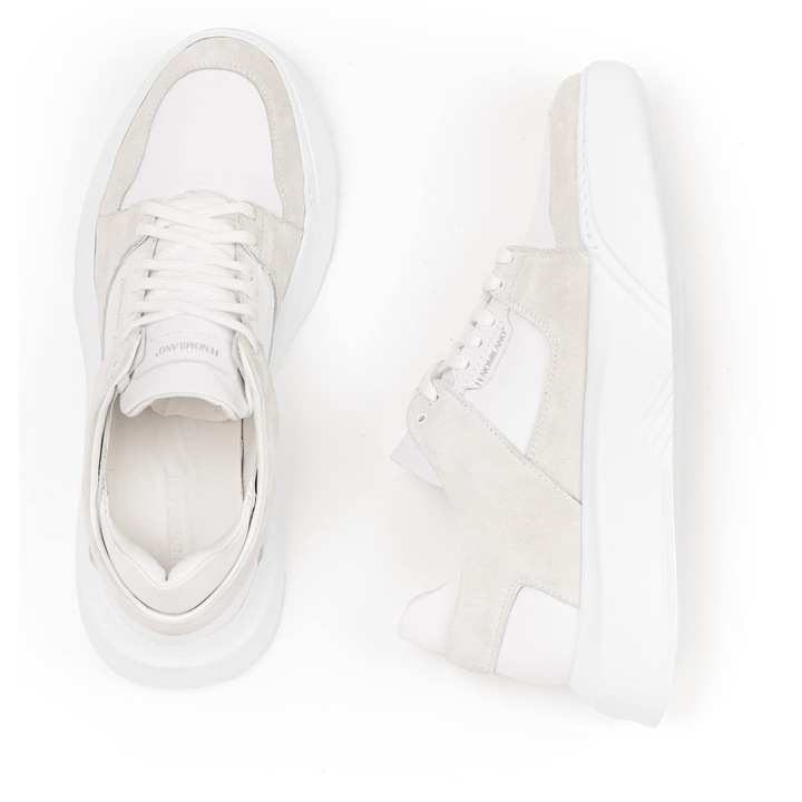 Adidasi pentru barbati Fenomilano din piele naturala alb, Alb, 43