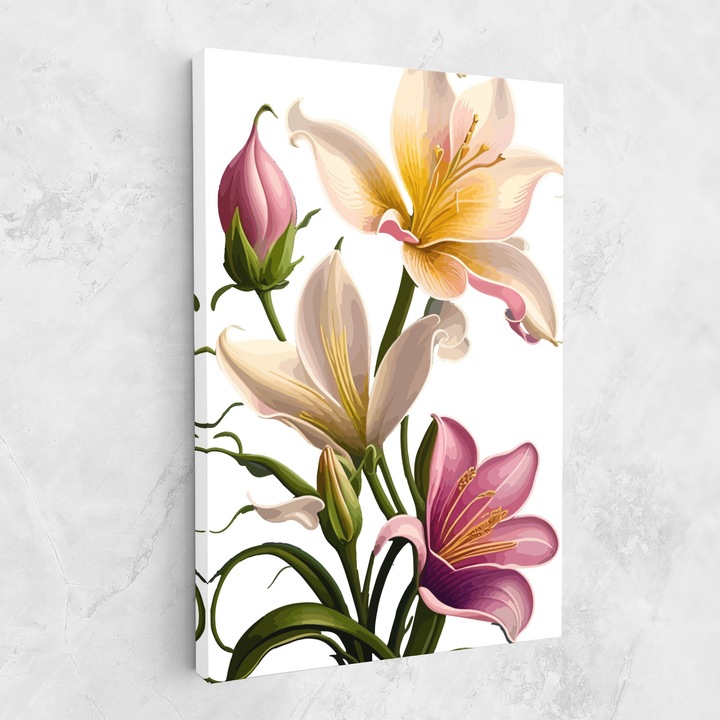 Картина на платно, ARTHUB, 50x70 cm | Спалня и Дневна, Цветя, Лилии, Purple White Lily