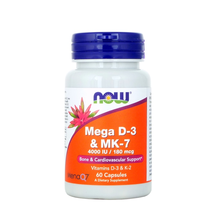 Supliment alimentar Now Foods Mega D3 & MK-7, Vitamina D3 & K2, 60 capsule