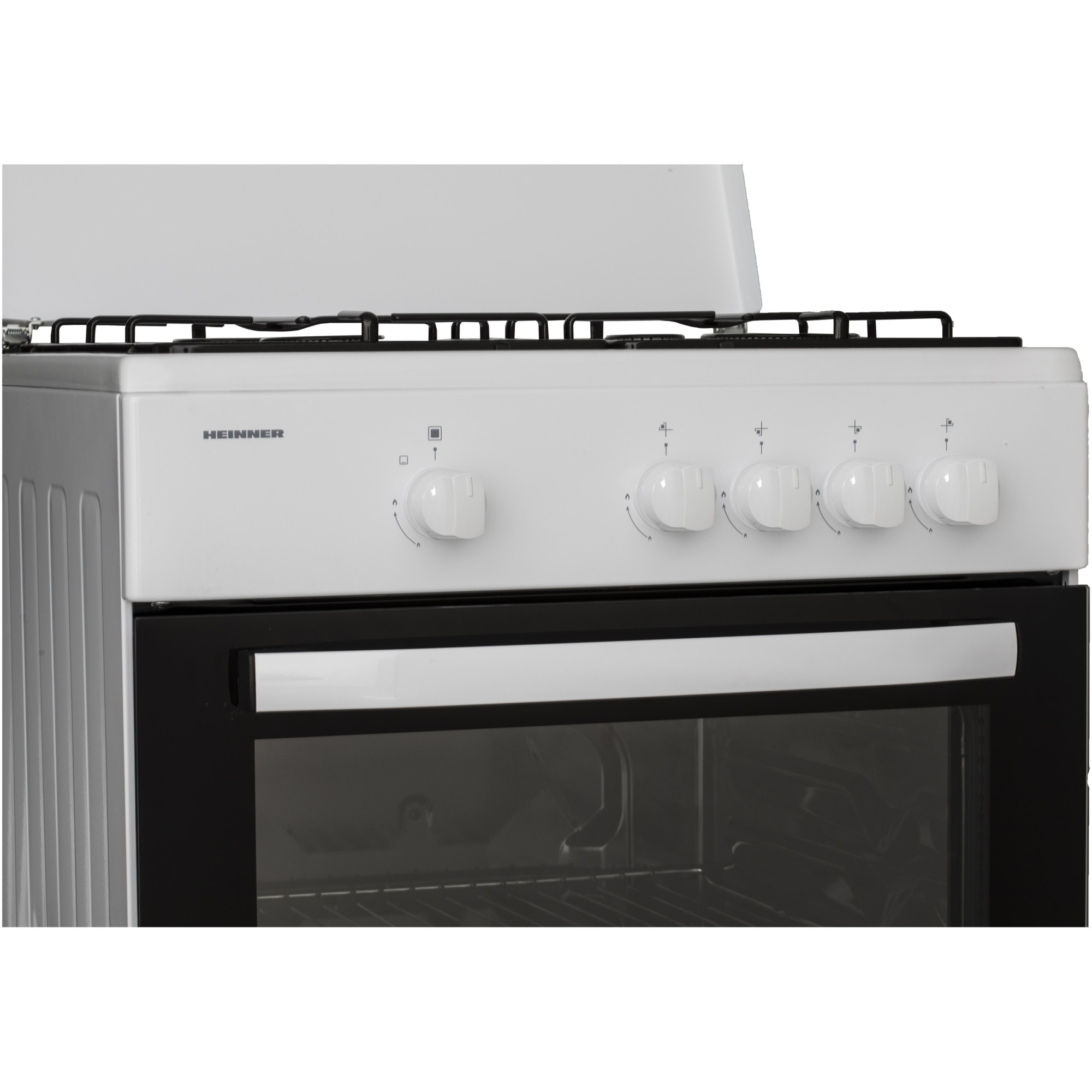 Aragaz Heinner HFSC-SME60WH, Gaz, 4 arzatoare, Dispozitiv siguranta plita si cuptor, 60 cm, Alb