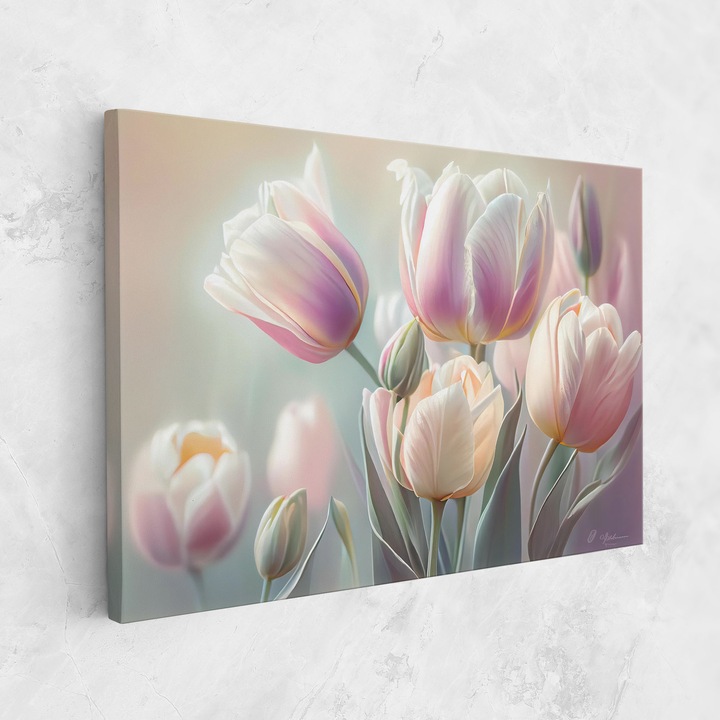 Картина на платно, ARTHUB, 70x100 cm | Спалня и Дневна, Цветя, Лалета, Dreamy White Tulips