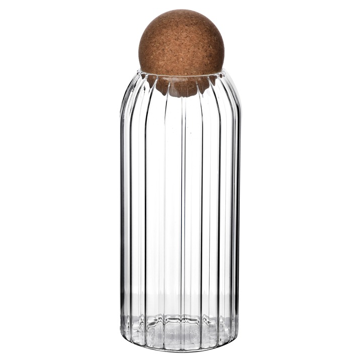 Borcan Allesken Modern Kitchen, sticla cu dungi, capac pluta, 960ml, 9x9x24cm