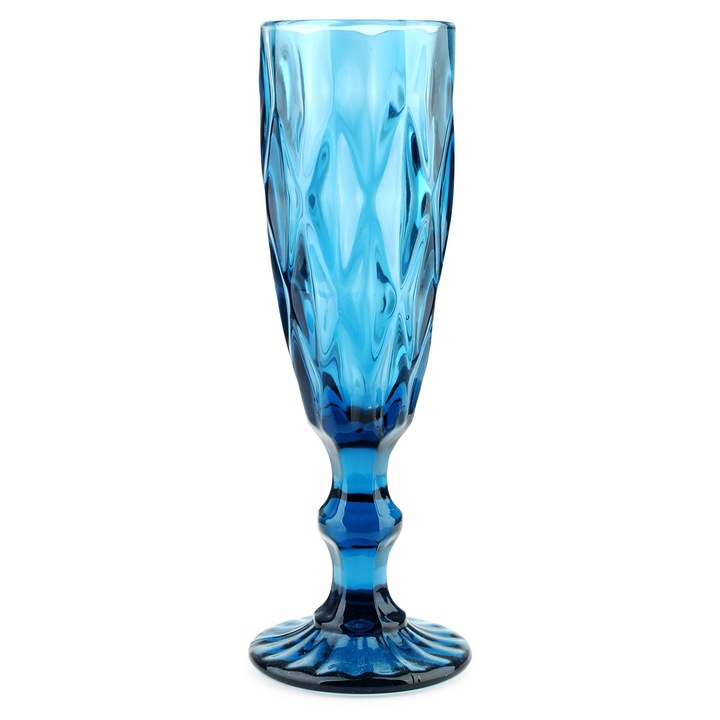 Комплект от 6 чаши за шампанско, Affekdesign by Mondex, ELISE BLUE Collection, Glass, 180 ml, Blue