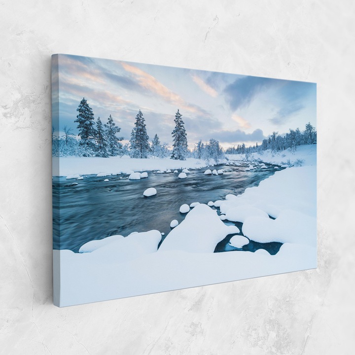 Картина на платно, ARTHUB, 80x120 cm | Спалня и Дневна, Пейзажи, Зима, Winter River
