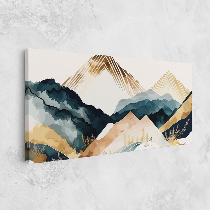 Картина на платно, ARTHUB, 40x80 cm | Спалня и Дневна, Пейзажи, Планини, Gold Green Mountain