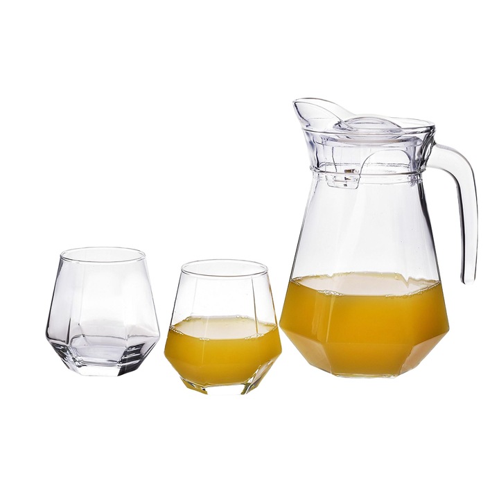 Mondex Adel dekanter és 6 pohár készlet, 1,4L és 330ml, átlátszó, öko dobozban