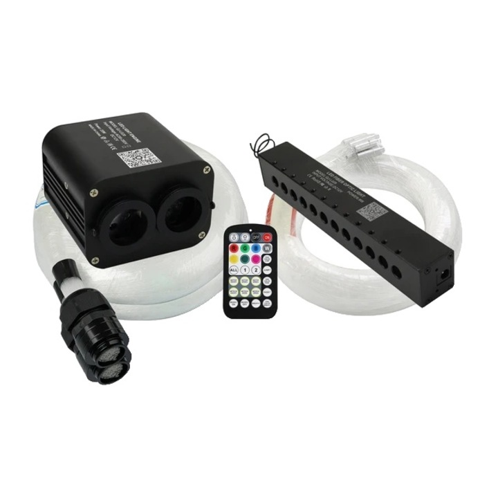 Set lumina cu fibra optica pentru plafon auto, 4m, 20W, RGBW, control prin Bluetooth, multicolor