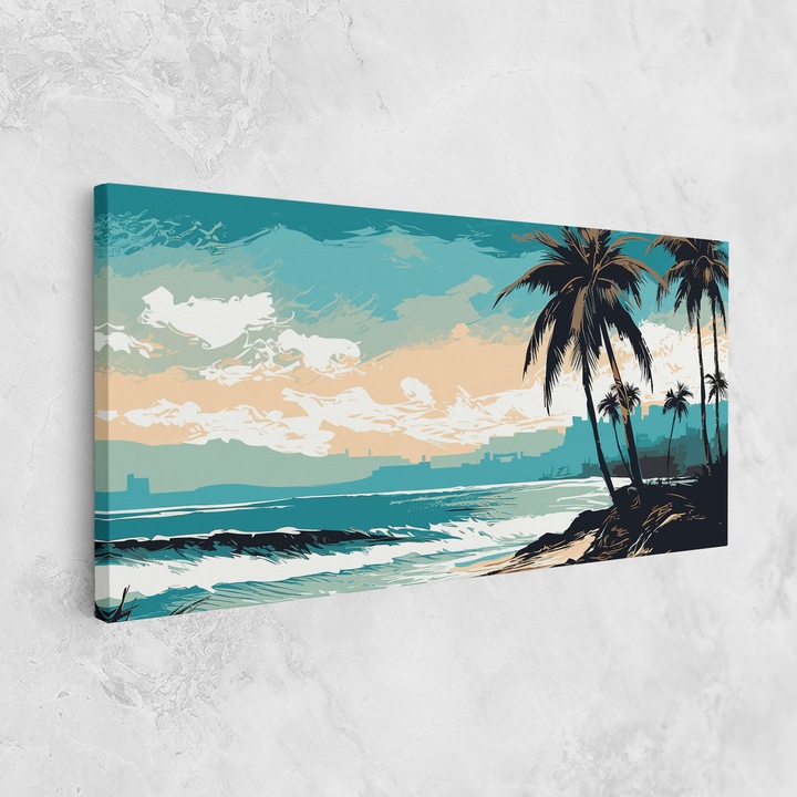 Картина на платно, ARTHUB, 50x100 cm | Спалня и Дневна, Пейзажи, Плажове, Cream Blue Beach