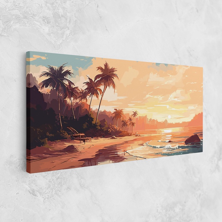 Картина на платно, ARTHUB, 60x120 cm | Спалня и Дневна, Пейзажи, Плажове, Blue Orange Beach