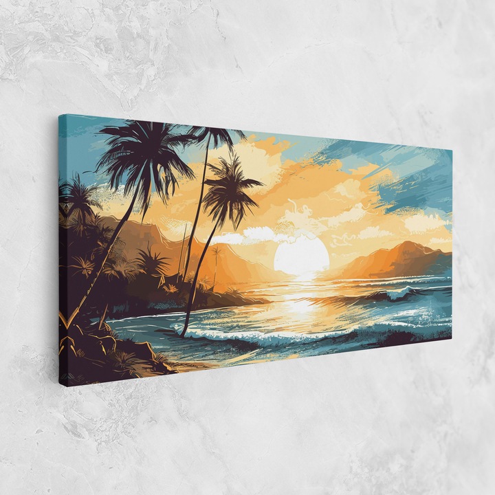 Картина на платно, ARTHUB, 60x120 cm | Спалня и Дневна, Пейзажи, Плажове, Sunrise Beach View