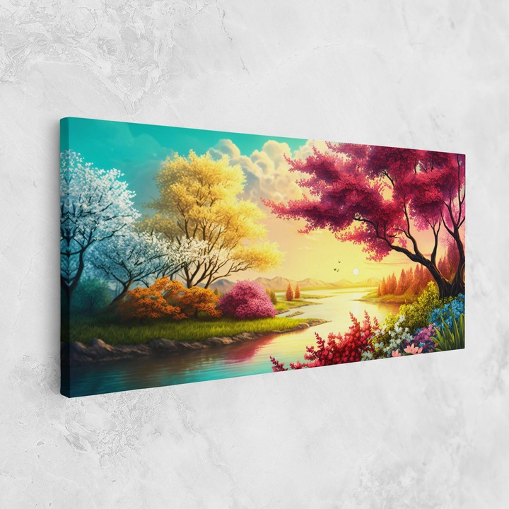 Картина на платно, ARTHUB, 60x120 cm | Спалня и Дневна, Пейзажи, Пролет, Pink Yellow Trees