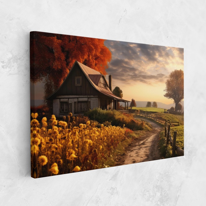 Картина на платно, ARTHUB, 80x120 cm | Спалня и Дневна, Пейзажи, Селски, Autumn Farm House