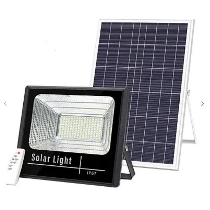 KIT Proiector 100w LED DIMABIL JORTAN cu Panou Solar INDIVIDUAL si Telecomanda