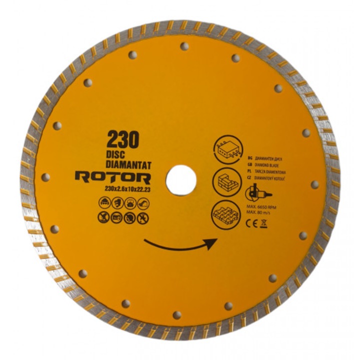 Disc diamantat turbo ROTOR, 230 x 22.23 mm, pentru beton/caramida