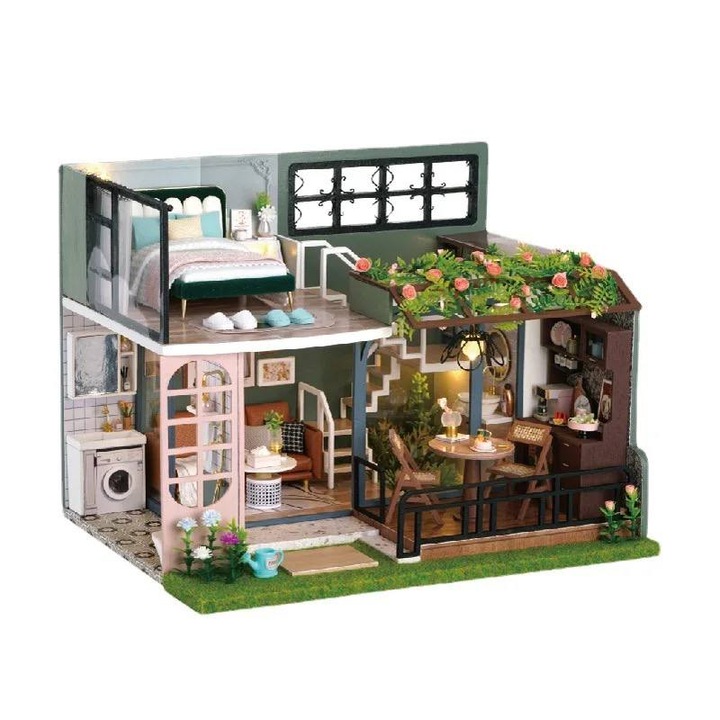Joc interactiv, educational, macheta, casa de asamblat, miniatura, Casa cu trandafiri, DIY