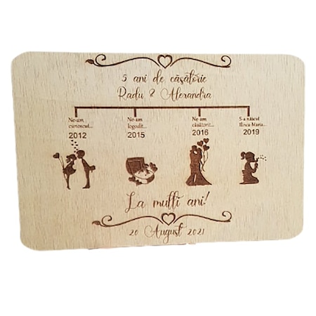 Decorațiune ArtemisGift din lemn gravat pentru aniversarea căsătoriei, 30 x 20 cm