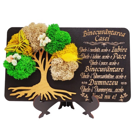 Decorațiune cu licheni, Binecuvântarea casei, lemn, 20 x 13 cm
