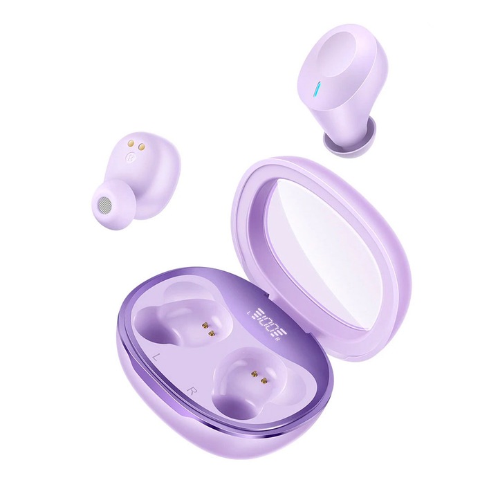 Слушалки Bluetooth V5.3, Безжично аудио, Цифров дисплей на мощността, Ясен звук, Удобен дизайн, Дълъг живот на батерията, Бързо зареждане, Виолетов