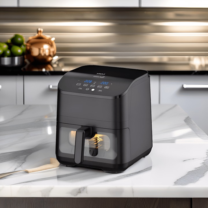 Forró levegős sütő Vivax DFA-617DB, 1500W, 6L, 200°C-ig állítható hőmérséklet, időzítő, tapadásmentes tálca, túlmelegedés elleni védelem, fekete