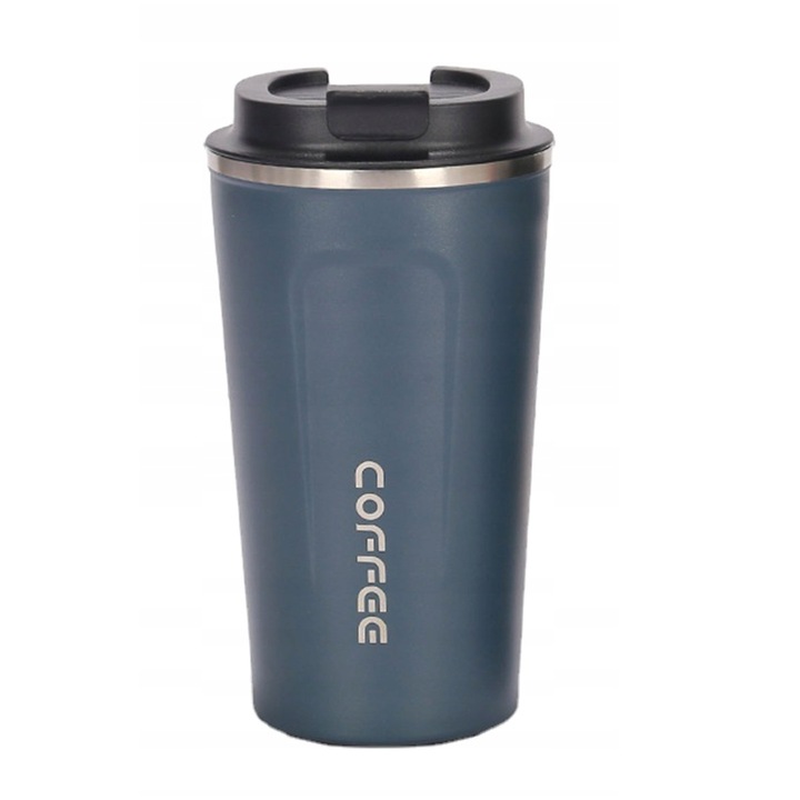 Cana termica, Zola®, 510 ml, otel inoxidabil si plastic, acoperire anti-alunecare, 17x8 cm, albastra